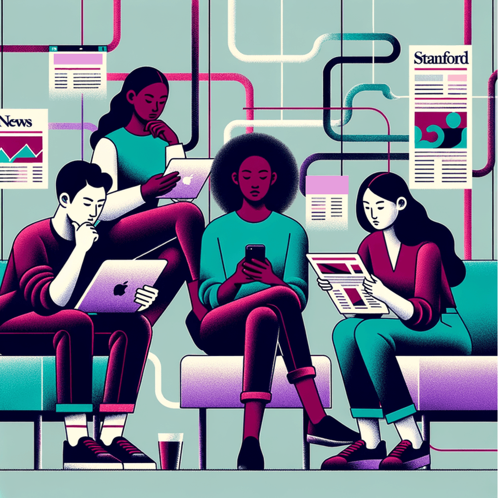 illustration of people reading computers, phones, and print
