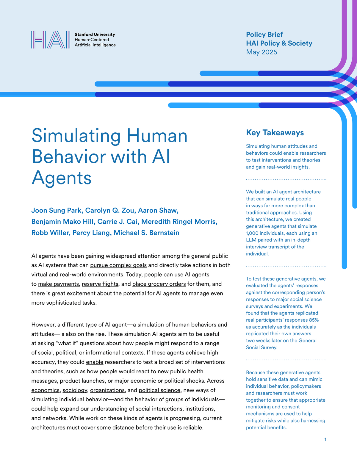 Simulating Human Behavior with AI Agents | Stanford HAI