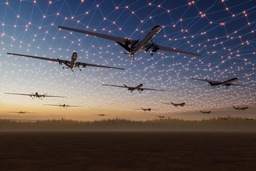 image of drones connected by digital net
