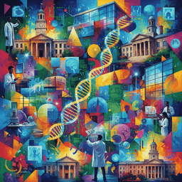 abstract collage of scientists and university imagery