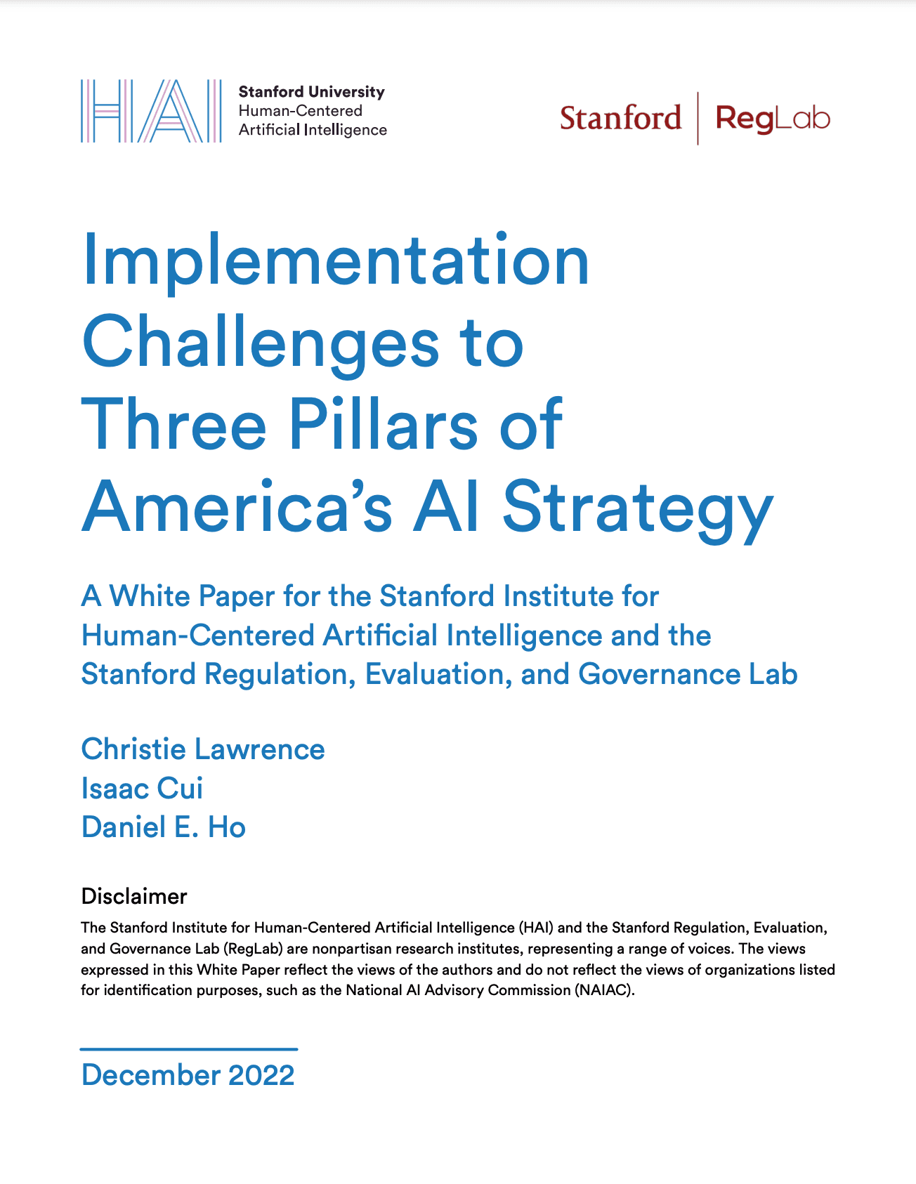 Implementation Challenges to Three Pillars of America's AI Strategy