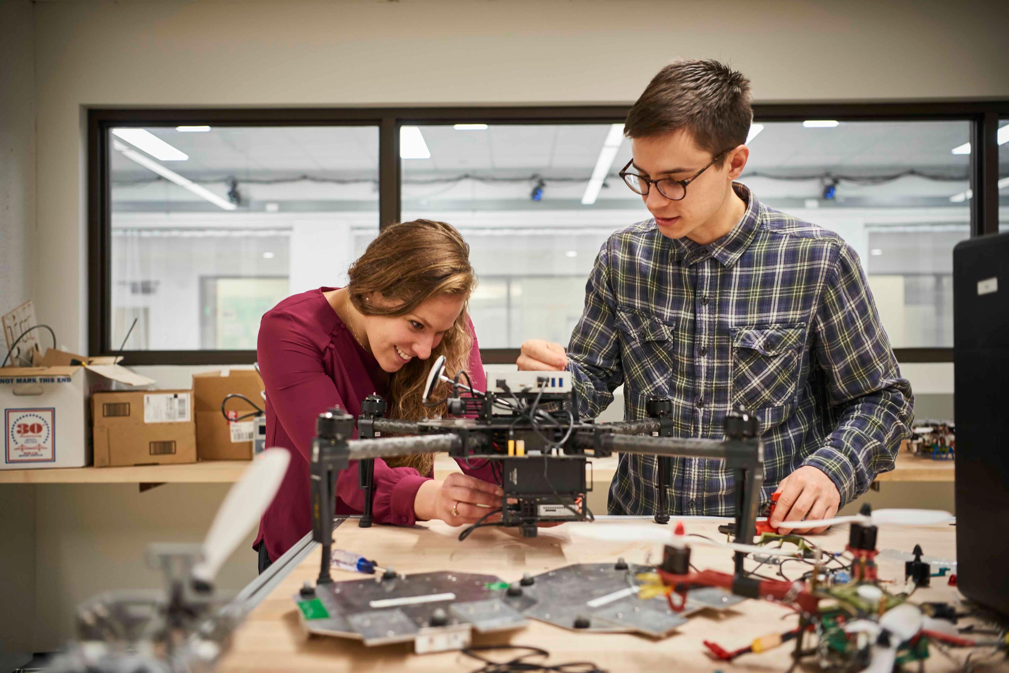 Students working together on a robotics project