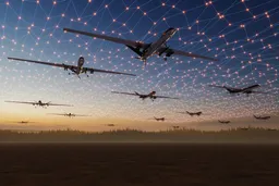 image of drones connected by digital net