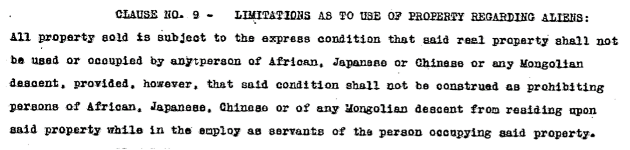 example of a racially restrictive covenant