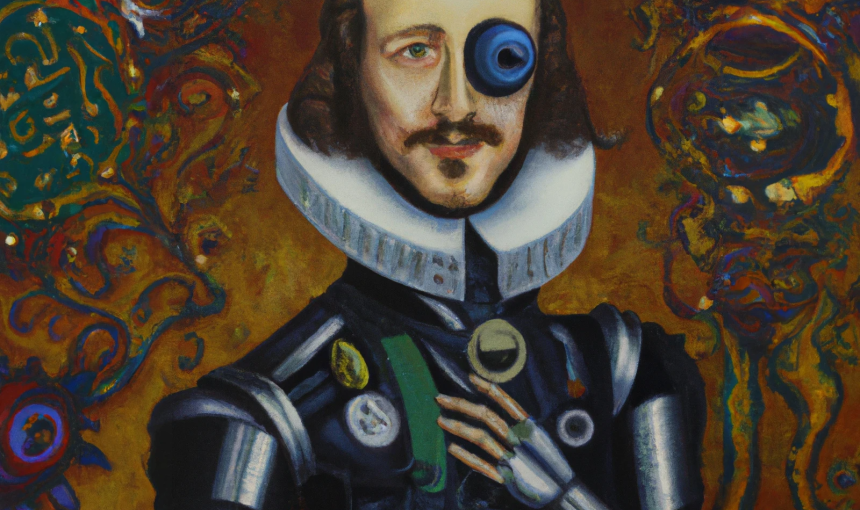 illustration of william shakespeare as a robot