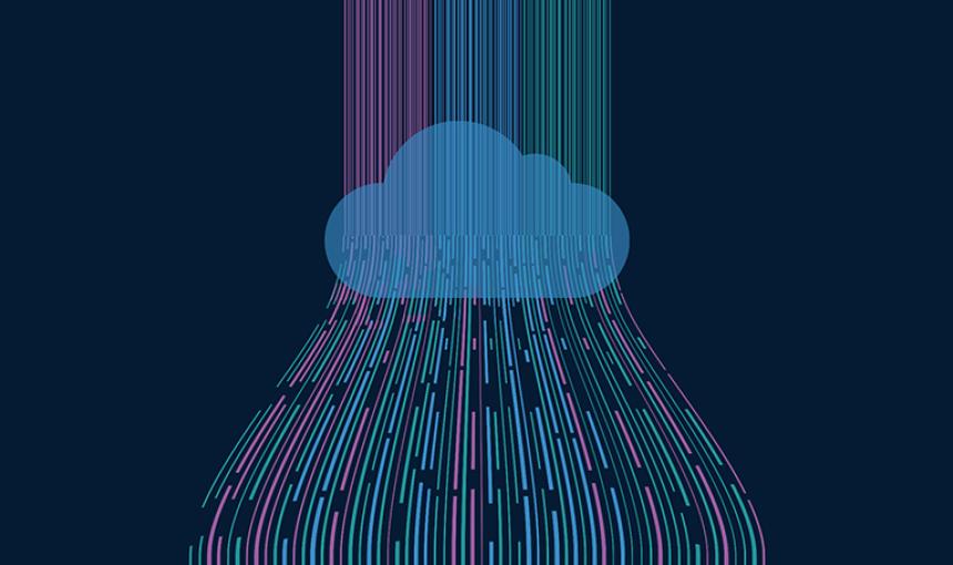 Illustration of a cloud and multicolored lines connecting through it