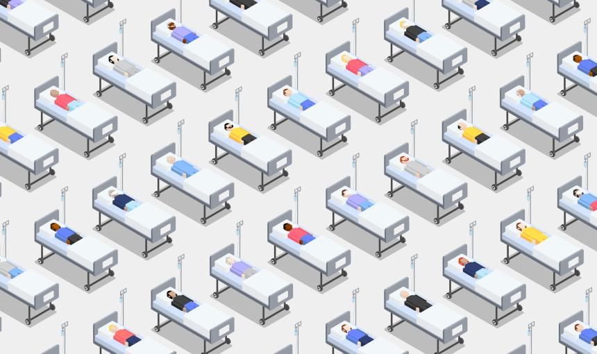 Illustration of lines of hospital beds