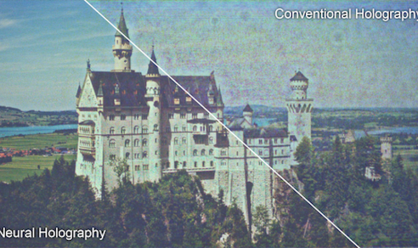 Comparison of conventional and neural holography on a image of a castle
