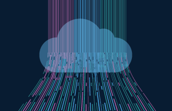 Illustration of a cloud and multicolored lines connecting through it