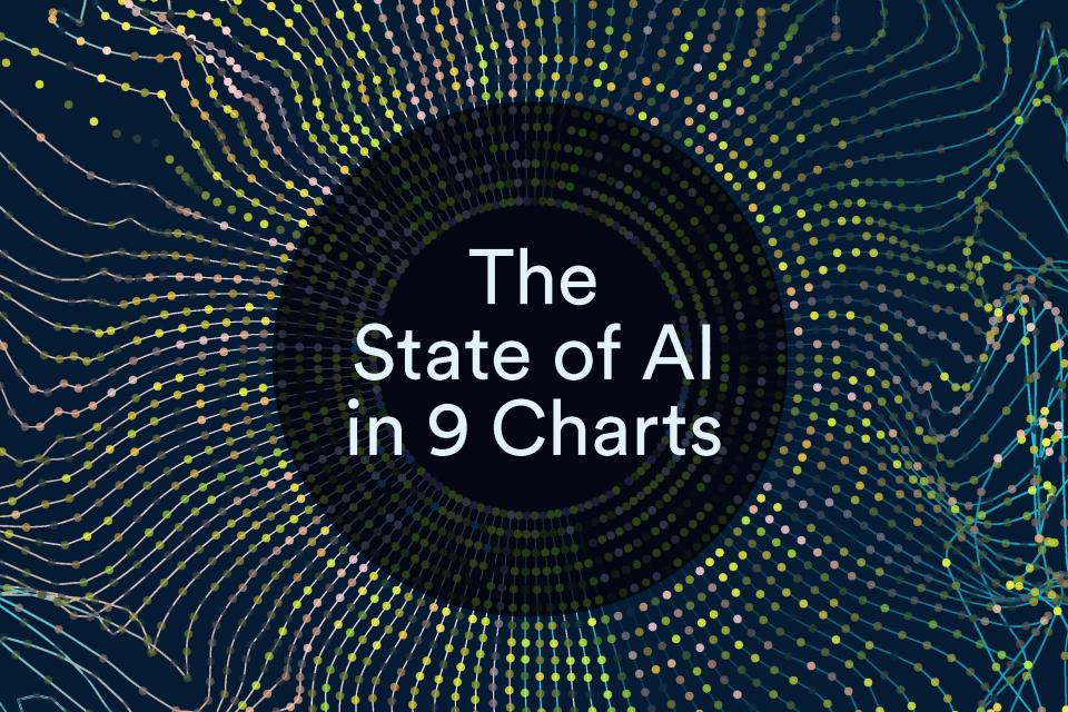 light dots against a black backdrop with the words "the state of Ai in 9 charts"