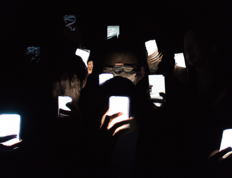 Smartphones light up faces of people in the dark