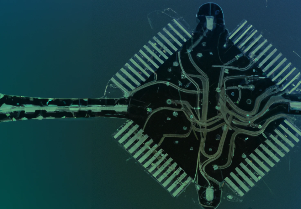 illustration of a computer chip that looks like a neuron