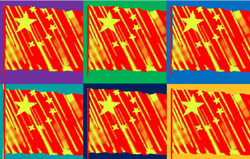 Four AI generated pop-art flags of China