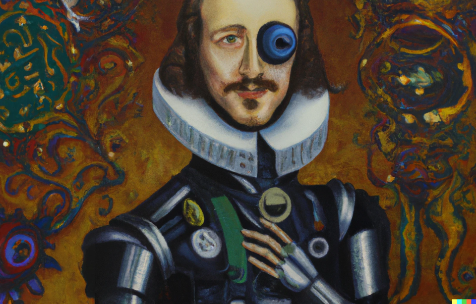 illustration of william shakespeare as a robot