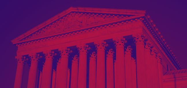 Image of the Supreme Court in magenta colors