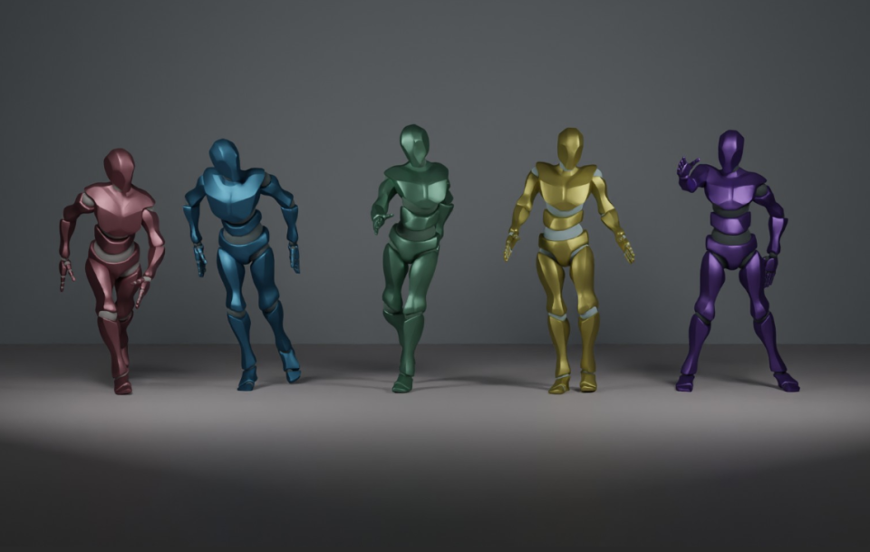 Image of five animated dance agents 