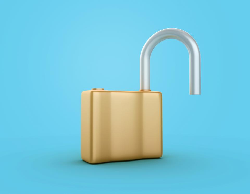 Unlocked padlock on a blue background