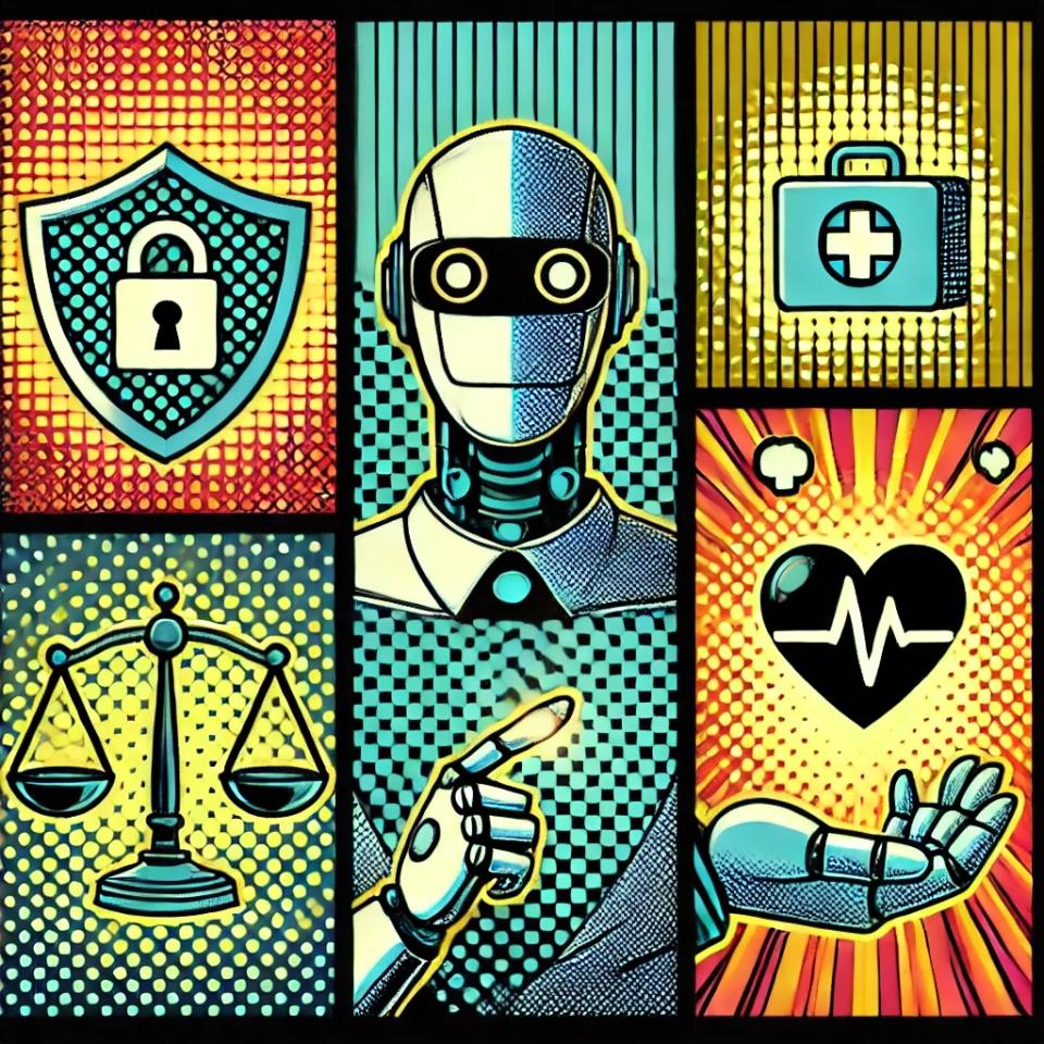 DALL-E illustration showing AI privacy, law, and health